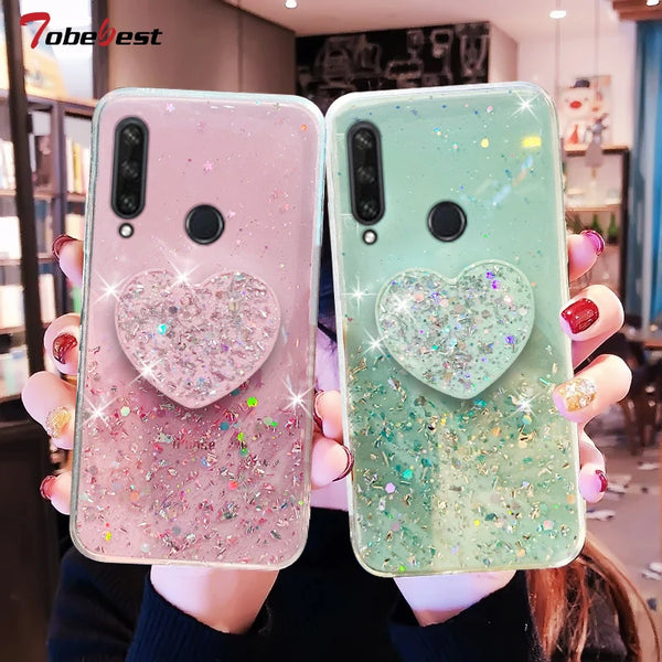 Silver Foil Phone holder case For Huawei Glitter Soft Silicone Stand Cover