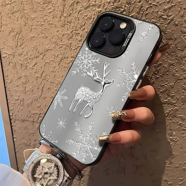 INS Snowflake Deer Phone Case For iPhone 16 15 14 13 12 11 Pro Max XR XS MAX 7 8 PLUS MINI Y2K Silicone Matte Shockproof Cover