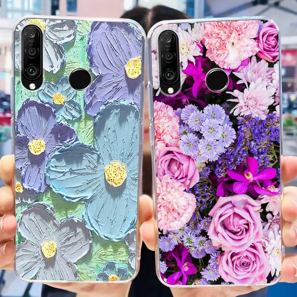 For Huawei P30 Case Fashion Flower Bumper Soft Silicone Clear Cover For Hoesje