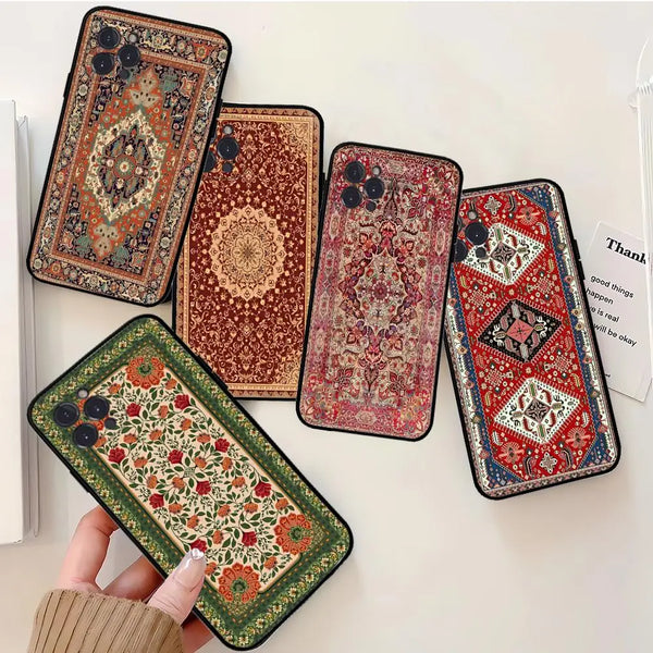 Persian Carpet Floral Pattern Phone Case Silicone Soft for iphone 15 14 13 12 11 Pro Mini XS MAX 8 7 6 Plus X XS XR Cover