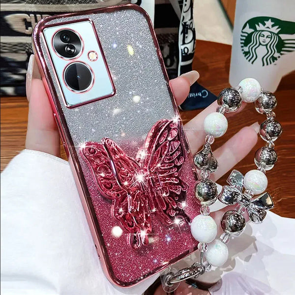 3D Butterfly Phone Holder Bead bracelet Glitter Case for Huawei Nova Cover