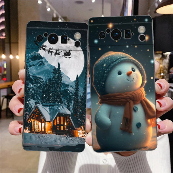 Phone Case For Google Pixel 8 7 6 Pro 8A 7A 6A TPU Shell Soft Silicone Shockproof Black Cover Christmas Graphic Printed