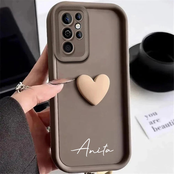 Customized Personalized Name 3D Love Heart Case For Samsung Galaxy Luxury Soft Cover