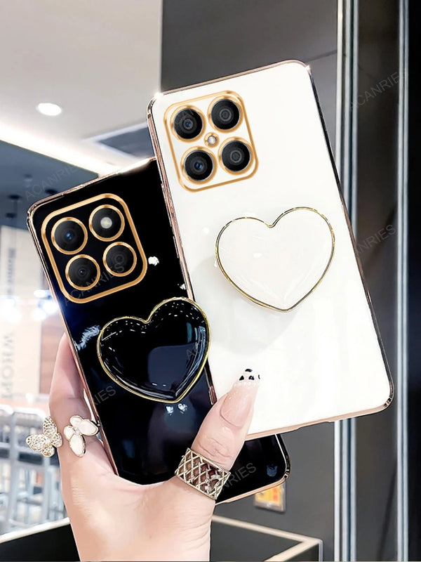 Phone Holder Luxury Plating Case For Huawei Honor Love Heart Stand Soft Silicone Cover