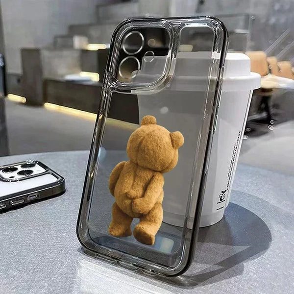 Funny Cartoon Bear Phone Case for iPhone 16 15 14 13 12 11 Pro Max Mini XS XR SE 8 Plus Luxury Shockproof Transparent Soft Cover