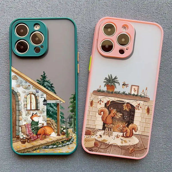 Cartoon Animal Bear Fox Squirrel Phone Case For iPhone 16 11 Case iPhone 15 16 14 13 12 Pro Max XS XR X 15 Plus Shockproof Cover