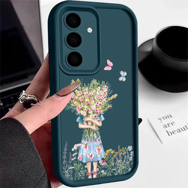 Shockproof Bumper Girl Flower Case For Samsung Galaxy Cover