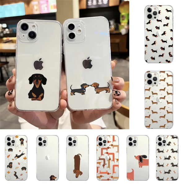 Dachshund Silhouette Dog Phone Case For Iphone 15 11 13 14 Pro Max 16 X Xr Xs Max Se2020 12mini Transparent Cover