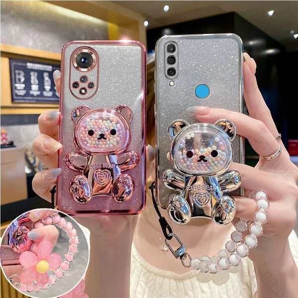 Flower Strap Bear Phone Holder Case On For Huawei Stand Cover