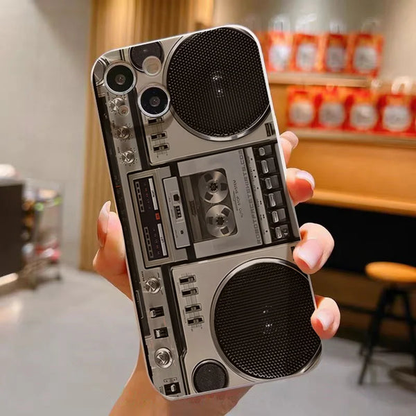 Retro Radio Graphic Phone Case For iPhone 11 12 13 14 15 16 Pro Max Plus Mini XR X XS Max 8 7 Plus SE 2022 Shockproof Soft Cover