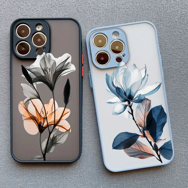 Ink Wash Painting Flower Phone Case for iPhone 16 14 13 12 11 Pro Max X XS XR 15 14 7 8 Plus SE 12 13 Mini Shockproof Back Cover