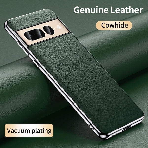 Phone Case for Google Pixel 9 Pro XL 9Pro 6 7 8 Pro 7A 6A Luxury Genuine Leather Plating Shockproof Full Protection Back Cover